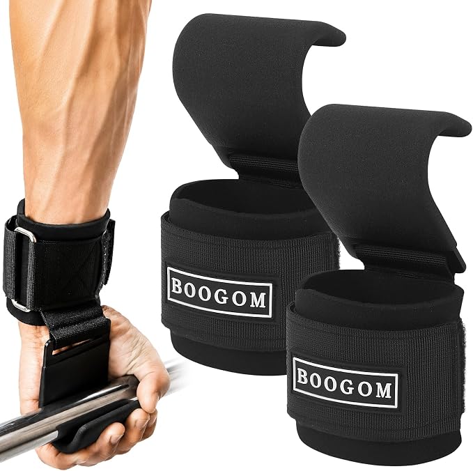 Weight Lifting Hooks (Pair) for Men & Women, Deadlifts & Pull Ups | Heavy-Duty Anti-Slip Steel Hooks, Adjustable Padded Wrist Support for Powerlifting Rows & Shrugs, Breathable Anti-Bacterial