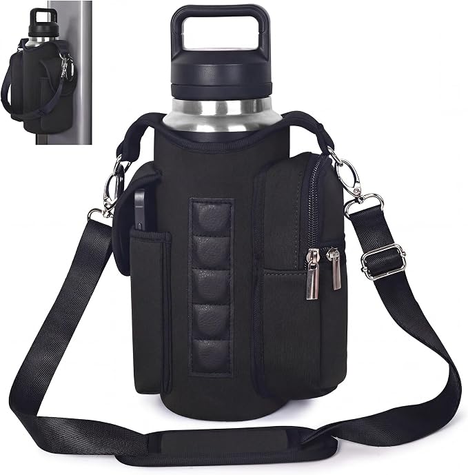 Magnetic Gym Bag,Magnets Gym Water Bottle Bag Carrier Holder with Pockets & Strap Fit for 18 to 40 oz Owala Hydro Flask Yeti, Gym Accessories for Men Women,Walking, Hiking
