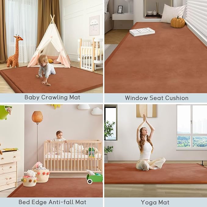 Baby Play Mat for Floor Tummy Time Nursery Muscle Area Rug Playroom Rug Tatami 47"*47" Memory Foam 1.3" Thick Crawling for Babies,Toddlers, Infants,Floor(Brick Red)