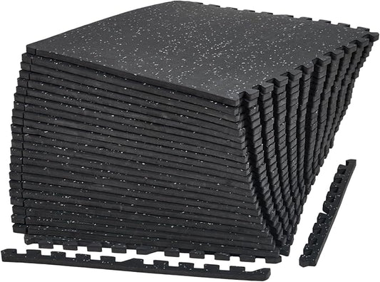 0.56" Thick 96 Sq ft Exercise Equipment Mats,24 Tiles Rubber Interlocking Puzzle Gym Flooring with High Density EVA Foam for Home Gym, Heavy Weight Workout, 24 x 24in Black/Grey