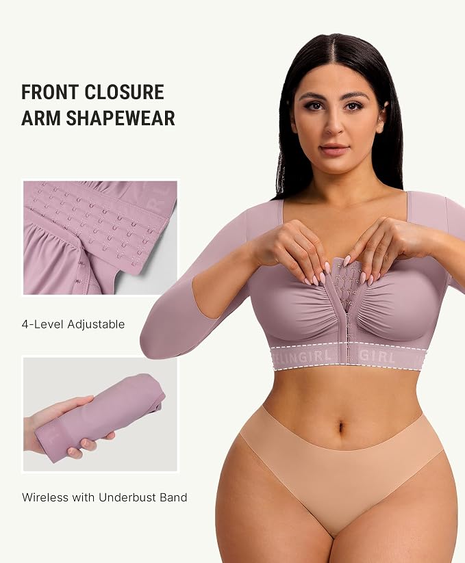 FeelinGirl Arm Compression Sleeve Women Post Arm Lipo Shaper | Front Closure, Compression Bra with Sleeves, Breast Lift, Back Smooth, Post Augmentation Lymphedema Recovery