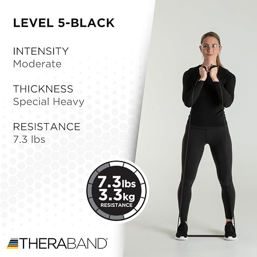 THERABAND Professional Resistance Band, Black Level 5 Special Heavy, 5 ft | Portable, lightweight, latex. For desk, recovery, gym. Therapy, physical, fitness, strength.