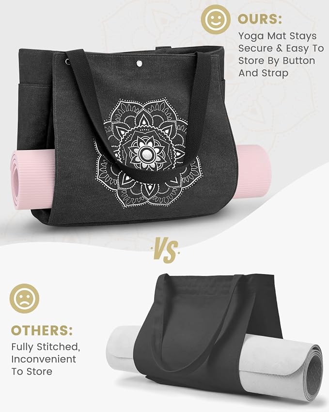 Gonex Yoga Mat Bag For Women Canvas Tote Pilates Gym Bag With Mat Carrier | Front-Opening Quick Access Mat Straps, Durable Cotton Canvas, Machine Washable, Bottle Holder Multi Pockets, Yoga Gym Travel