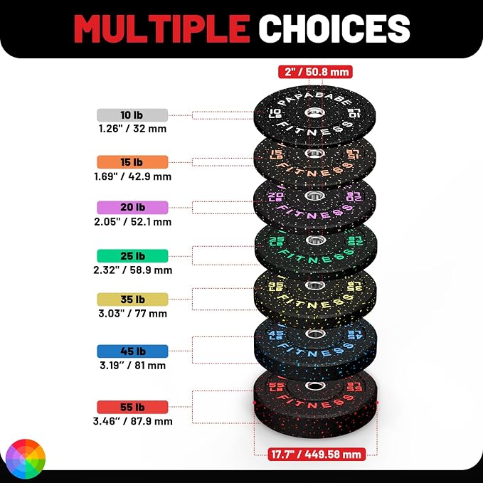 2" Bumper Plates Set Olympic Weight Plates for Barbell Strength Training | Papababe 2Inch Weights Plates Set, Floor Protective Plates, 20-600lbs Rubber Bumper Plates for Weightlifting, Bench Press