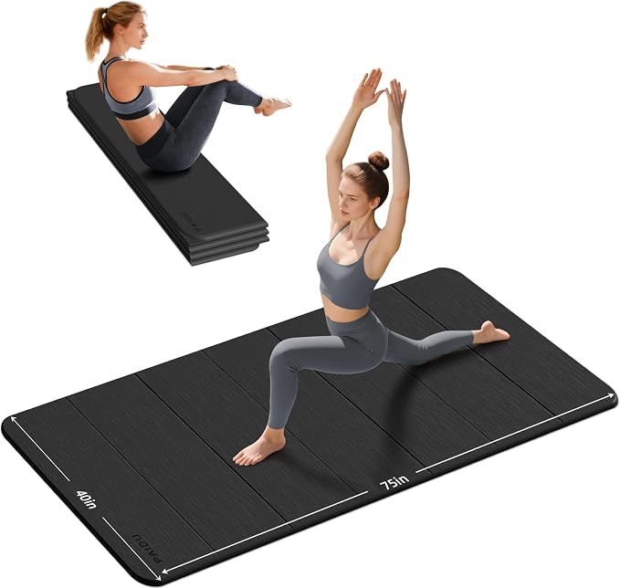 PAIDU Foldable Yoga Mat (10MM) 75‘’x40‘“ Quick Fold，Easy Storage | TPE Non-Slip Design, Ea Extra Long/Wide for Indoor Yoga, Pilates and Outdoor Travel Workouts