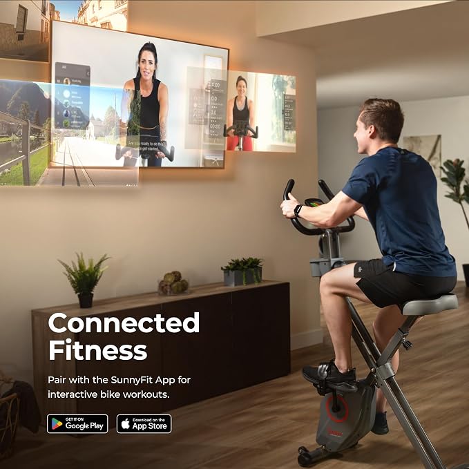 Sunny Health & Fitness Smart Foldable Magnetic X-Bike, Low-Impact Workouts