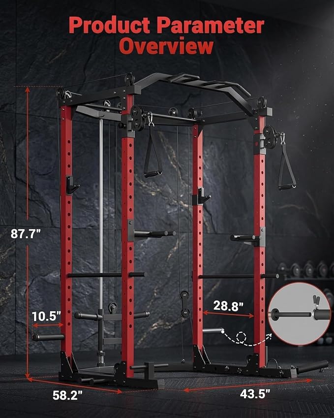 GarveeLife Power Cage, Multi-Functional Power Racks for Home Gym | With Cable Crossover System, 1600 LBS Weight Capacity Fitness Squat Rack for Strength Workout with Training Attachment, Blac