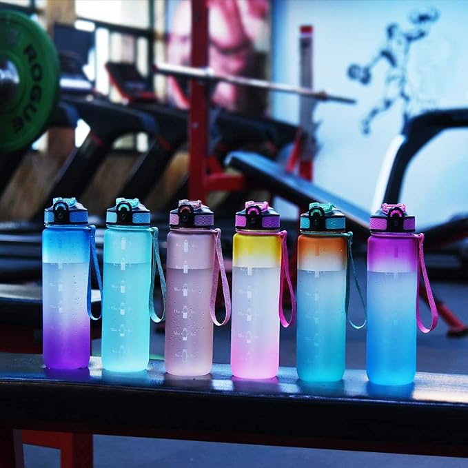 EYQ 32oz Water Bottle with Straw, Time Marker, Blue Purple | Blue Purple Tritan, BPA Free, Time Marker, Leakproof Lock Lid, Wide Mouth, for Gym, School, Office and Travel
