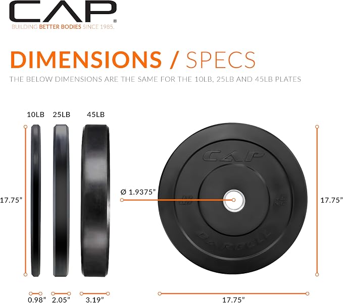 CAP Barbell Olympic Weight Set with 7ft Barbell & Bumper Plates | 160-370 lbs | Multiple Options