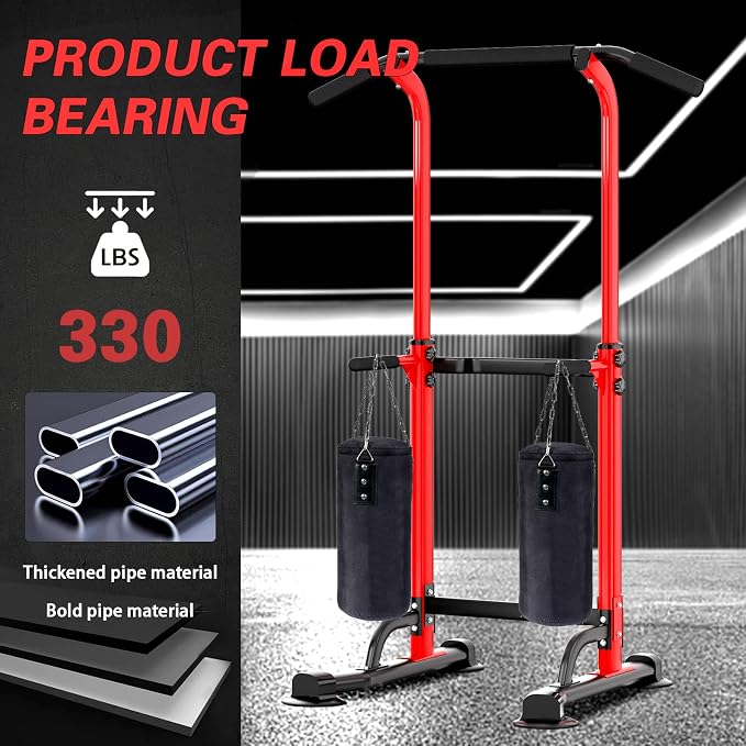 soges Power Tower Pull Up Bar Station, Free Standing Pull Up Rack Dip Station for Home Gym, Height Adjustable Home Strength Training Fitness Workout Equipment