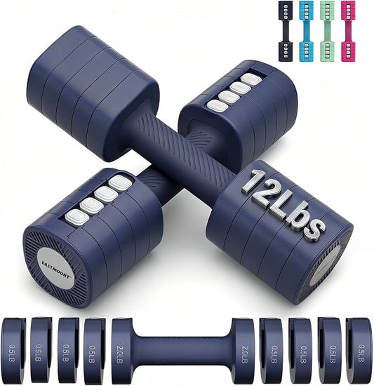 EAST MOUNT Adjustable Weight Dumbbells Set of 2, 8 in 1 Hand Weights for Women 2lb/3lb/4lb/5lb/6lb Dumbbell Weights Set 12 lbs/Pair Hand Weights for Home Office Gym Workout