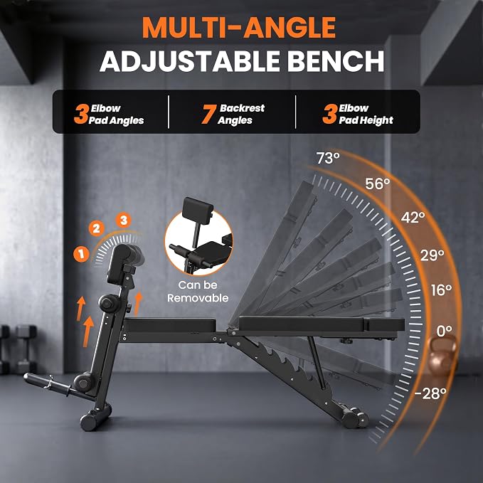 VUSIGN Adjustable Workout Bench, Weight Bench for Home Gym, Preacher Curl Bench with Leg Extension for Full Body Training Fitness, Foldable Incline Flat Decline Sit Up Bench Equipment for Bench Press Dumbbell Exercise with Wheels