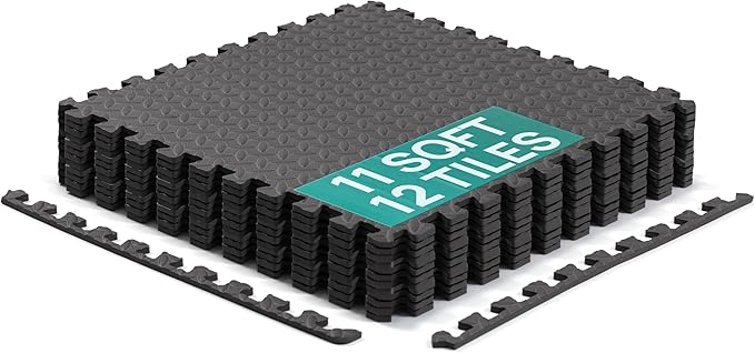 Yes4All EVA Interlocking Mats, Puzzle Floor Tiles, Foam Floor Padding with Border for Furniture, Home Space, Living Room, Garage 11 SQFT
