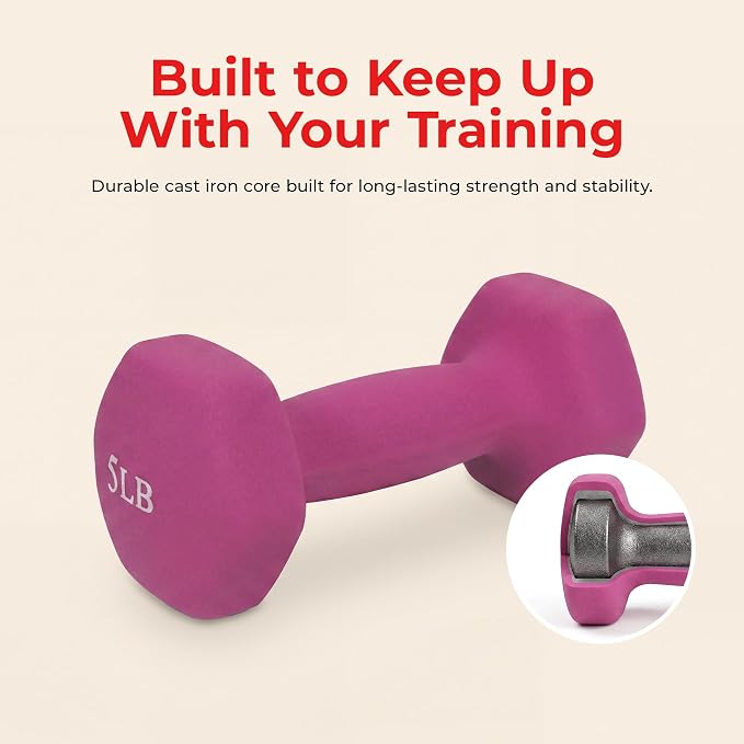 Sunny Health & Fitness Neoprene Hex Dumbbell for Home Gym 2-10 lb Pair | Strength & Cardio Weights, Muscle Toning, Yoga, Pilates & Rehab, Secure Grip, Home Workouts, 2, 5, 8, 10 lb Pairs