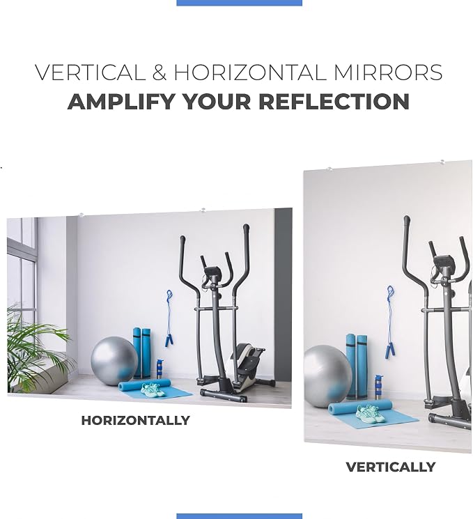 Large Wall Mounted Gym Mirror 48x32 (1 PC) - Shatterproof Tempered Glass Full Body Mirror for Home Gym - Premium HD Reflection - Frameless Design with Hardware