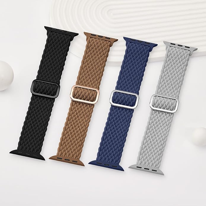 4 Pack Braided Stretchy Bands Compatible with Apple Watch 40mm 41mm 38mm 42mm 44mm 45mm 46mm 49mm Women Men, Breathable Nylon Elastic Daily Use Straps for iWatch Series 11/10 9 8 7 6 5 4 3 SE/Ultra 2