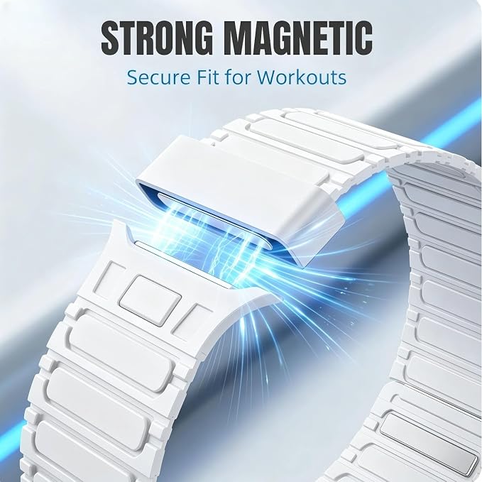 Magnetic Band Compatible with Apple Watch Ultra 3/2/1 Band for Men 49mm 46mm 45mm 44mm 42mm, Silicone Sport Waterproof Loop Strap Magnet Link for iWatch Series SE 11 10 9 8 7 6 5 4 3 2 1(White)
