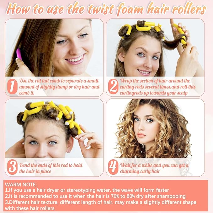 30Pcs 9.45" Flexible Curling Rods No Heat Hair Rollers Curlers with 3 Sizes Foam Curlers Hair Rods for Long Hair