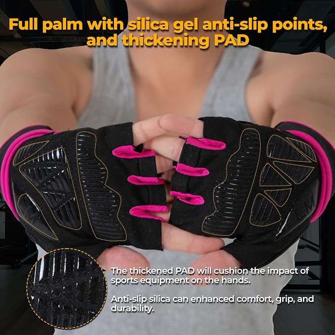 Workout Gloves for Men - Gym Weight Lifting Padded Gloves with Wrist Wrap Support, Full Palm Protection & Silicone Grip Gym Gloves, Exercise, Cross Training, Fitness, Pull-up