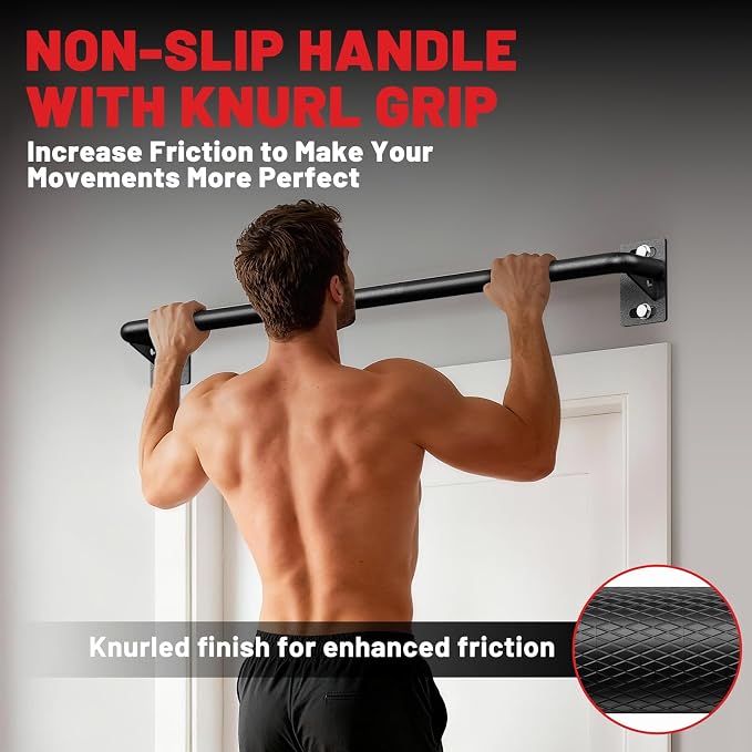 Wall Mounted Pull Up Bar, Chin Up Bar for Home Gym Strength Training | PAPABABE Sturdy Anti-Slip, Knurled Grip, Quick Install, Multi-Grip Versatile, Wall-Mounted Space-Saver 500 Weight Capacity