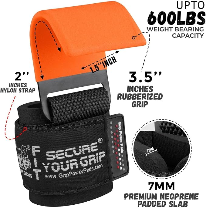 Weight Lifting Rod Hooks Heavy Duty Wrist Wraps Power Weight Lifting Training Gym Grips Straps Set of 2
