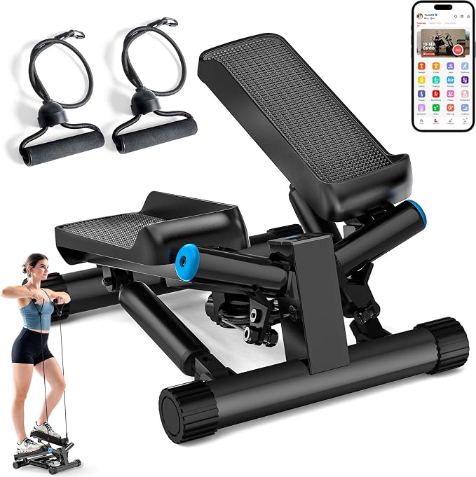 JLL Smart Twist Stepper Machine Stair Stepper with Resistance Bands | Twist Stepping Motion, Hydraulic Resistance, Resistance Bands, Bluetooth Tracking, Adjustable Height, Portable Design
