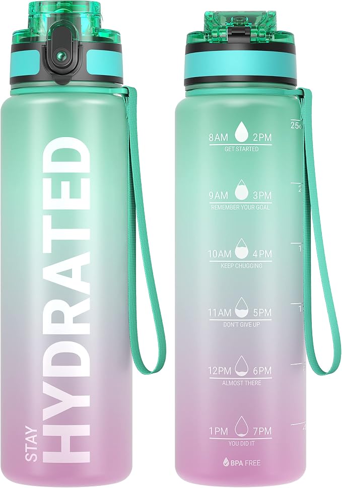 Sahara Sailor Water Bottle 25oz, Tritan Sports Bottle with Time Marker | Bpa Free, Leakproof Wide Mouth With Fast Flow Lid And Cleaning Brush, For Gym School Office Travel, 1 Count
