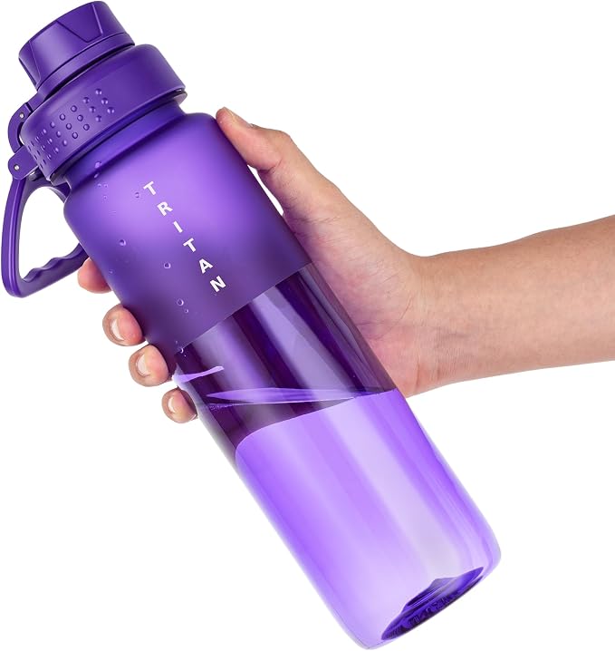 OLDLEY 32 oz Water Bottle with Handle, BPA-Free Tritan Reusable Sports Water Bottle with Leak-Proof Dust Lid, Wide Mouth, Cup Holder Friendly, Half Frosted Clear Bottle for Gym, Travel, Work,Purple