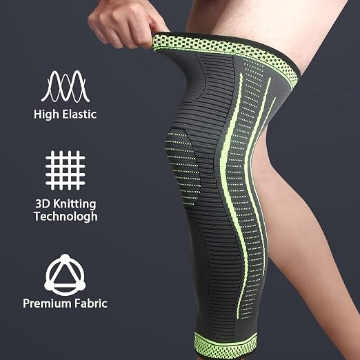 2 Pack Full Leg Compression Sleeves, Long Knee Brace Support for ACL,PCL, Meniscus Tear, Arthritis, Tendinitis,Men And Women (Green, X-Large)