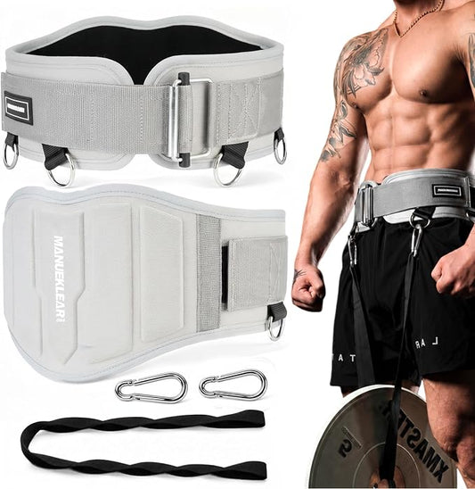MANUEKLEAR 4-in-1 Weight Lifting Belts for Back Support, Dip Belt with 38.5 IN Rope for Weightlifting Pull Up, Weight Belt for Men Women