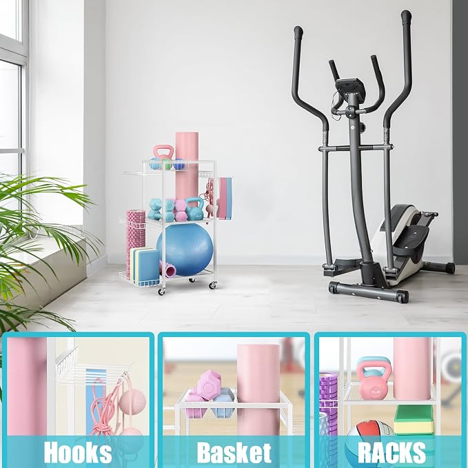 LIANTRAL Yoga Mat Storage Rack - Metal Gym Organizer for Yoga Mats, Foam Rollers & Fitness Equipment, Space Saving Workout Equipment Storage Rack for Home Exercise and Fitness Gear