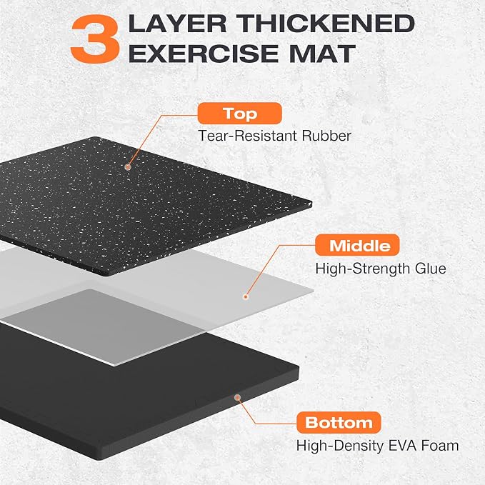 0.4'' Thick 6 Pcs 24 Sq Ft Non-Slip Rubber Top Exercise Equipment Mats, High Density EVA Foam Mats with Rubber Top, Interlocking Puzzle Gym Flooring for Home Gym, Workout Floor Mats, Black
