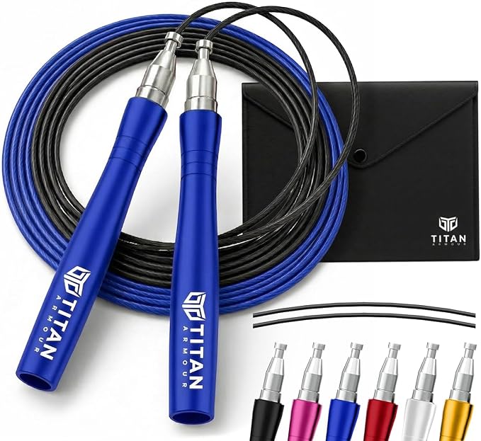 Titan Armour® Speed Rope - Professional Self-Locking & Adjustable, Adult Speed Jump Ropes for Fitness | 2 x Steel Ropes, Cable Protector & Travel Case | Jump Rope Crossfit, Boxing, Fitness MMA for Men & Women