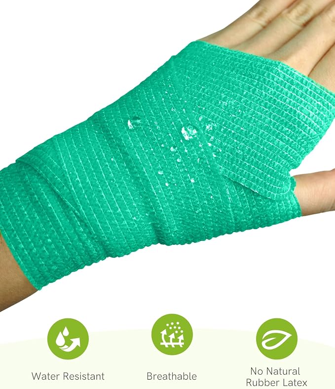 FriCARE Self Adhesive Bandage Wrap, Medical Tape in First Aid Kit | Elastic Cohesive Bandages for Sports/Vet/Wrist Ankle Wounds, 2 Inches X 5 Yards, Latex-free 6 Rolls, Quartz Glow