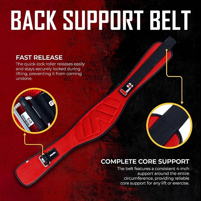 Weight lifting Belt 6 Inch Auto-Lock Curved Padded Back Lumbar Support Gym Belt for Fitness Exercise Bodybuilding Powerlifting Workouts Deadlifts Squats & Weightlifting Men Women