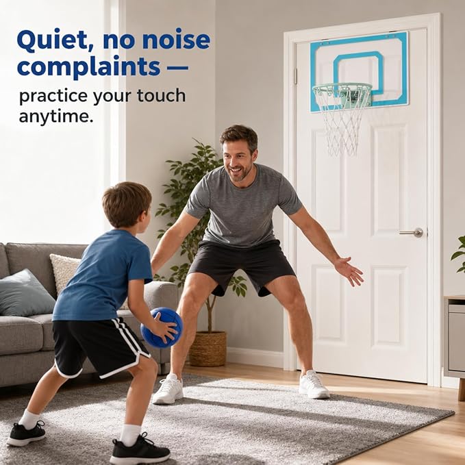 Mini Basketball Hoop Indoor – Over Door Basketball Set w/ 17"x11" Shatterproof Backboard, Foam-Padded Door Protection, Quiet Slam Dunk, 3 Mini Balls & Pump, No Tools Required