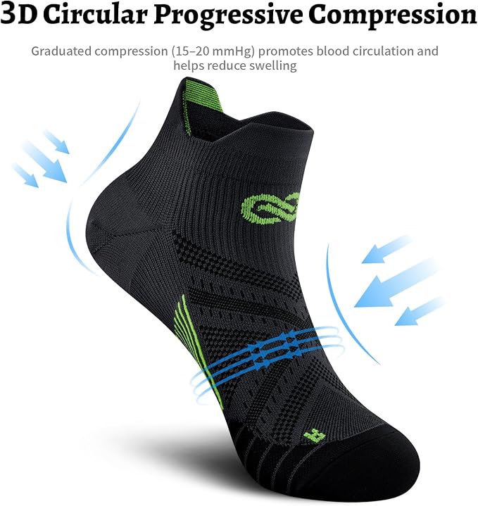 Compression Socks for Men Women Ankle Running Socks for Plantar Fasciitis | Low Cut Athletic Ankle Socks with Ankle & Arch Support for Running, Cycling, Golf, Work, Plantar Fasciitis Relief