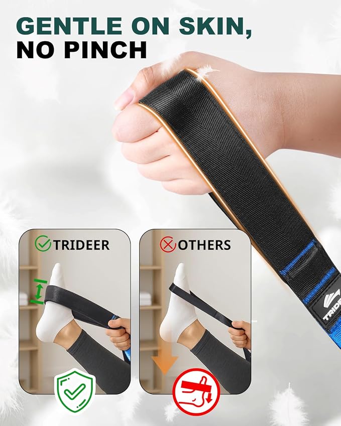 Trideer Non-Elastic Stretching Strap with Loops for Physical Therapy & Rehab, Knee Hip Leg ROM Post-Surgery, Yoga Strap for Stretching, Leg Lifter Strap Mobility Aid, Hamstring Calf Back