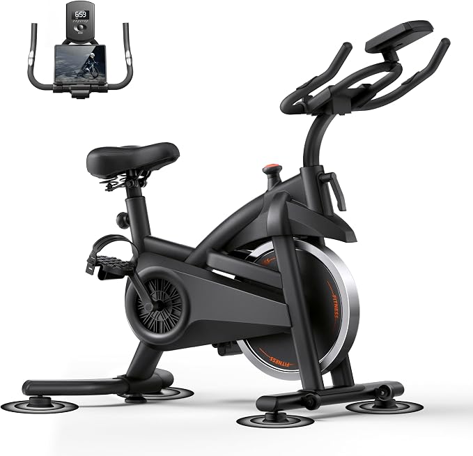 CURSOR FITNESS Exercise Bike, Quiet Belt Drive Stationary Bike for Home with 0-100 Resistance & App, 300 LB High Carbon Steel Training Bike, Indoor Cycling Bike with Tablet Holder and Heart Rate