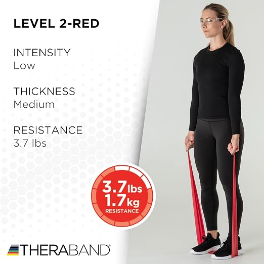 THERABAND Professional Resistance Band, Red Level 2 Medium, 5 ft Exercise | Portable, lightweight, latex. For desk, recovery, gym. Therapy, physical, fitness, strength.