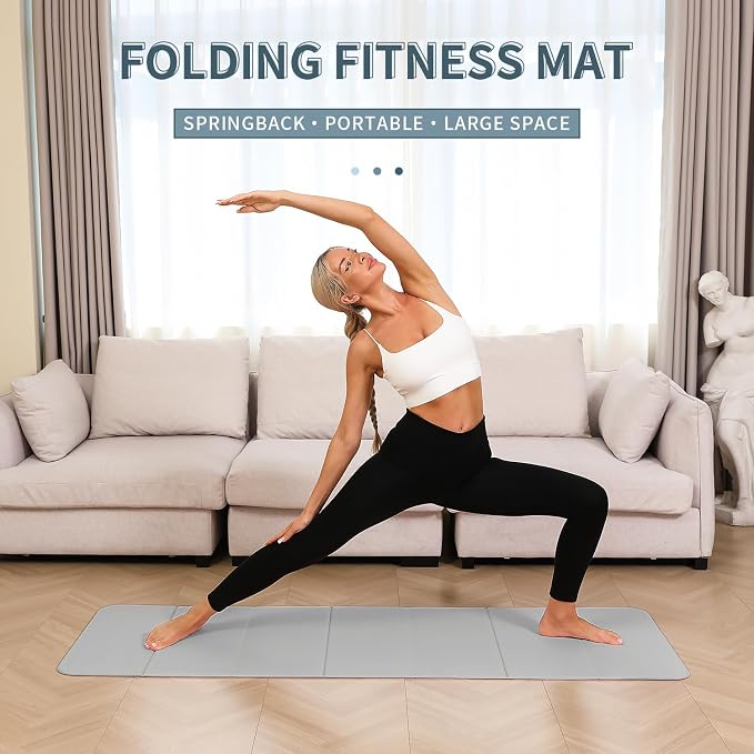 PAIDU Foldable Yoga Mat 10mm Thick, 75"x26" Non-Slip Fitness Exercise Mat | SGS Certified| uick Fold，Easy Storag，Portable for Yoga/Pilates/Studio/Home Workout