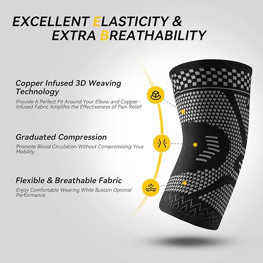 INDEEMAX Copper Elbow Compression Sleeve, 2 Pack Elbow Brace for Tendonitis | Elbow Sleeve for Women Men, Arm Support for Tennis & Golfer's Elbow, Joint Pain Relief, Arthritis, Bursitis, Weightlifting