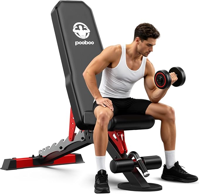 pooboo Weight Bench, Adjustable Workout Bench for Home, 1500LBS Heavy Duty Capacity, Strength Training Bench with Flat/Incline/Decline Positions for Full Body Workout