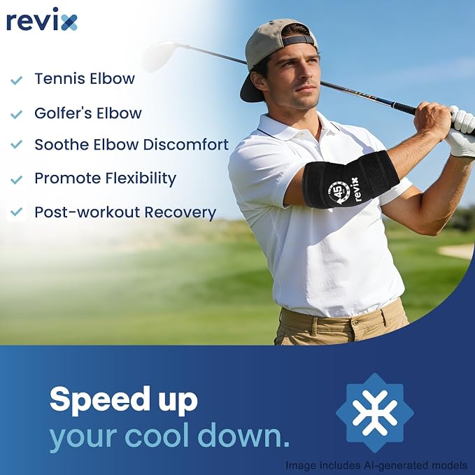 REVIX 2 Packs Elbow Ice Pack Wrap for Tennis Elbow, 45-Min | Compression Sleeve for Men & Women, Long-lasting Cold Relief for Golfer's & Tennis Elbow, Muscle Fatigue