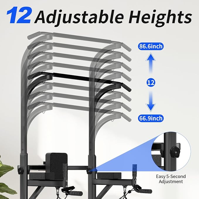 Power Tower Pull Up Bar and Dip Station,Adjustable 86.6 inches | Adjustable Height,Strength Training Equipment,Home Gym Workout,Multi-Function,Space-saving,Easy Assembly,Stable Structure