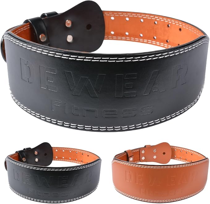 Leather Weight Lifting Belt, 4”& 6”Padded Lumbar Back Support, 10 Adjustable Holes, Gym Weight Belt Ideal for Deadlift, Powerlifting, Bodybuilding and Squat