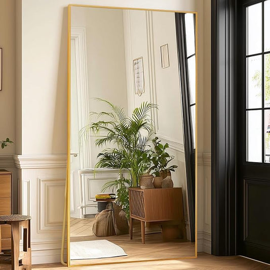 LFT HUIMEI2Y 79"x39" Full Length Mirror, Gold Floor Mirror | Tempered Oversized Mirror Full Body with Aluminum Alloy Frame; Standing, Leaning, or Wall Mount for Bedroom, Living Room
