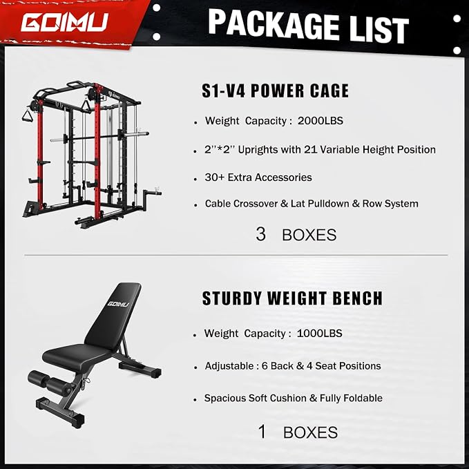 S1-V4 Smith Machine, 2000LBS Power Cage with Cable Crossover System, All-in-One Squat Rack with Smith Bar, Strength Training Equipment for Home Gym