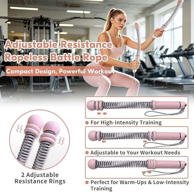 Cordless Battle Ropes for Home Gym – Adjustable Weighted Ropeless Ropes with Non-Slip Handles & Gloves, Portable No-Anchor-Point Workout for HIIT, Strength, Low-Impact Cardio, Men & Women