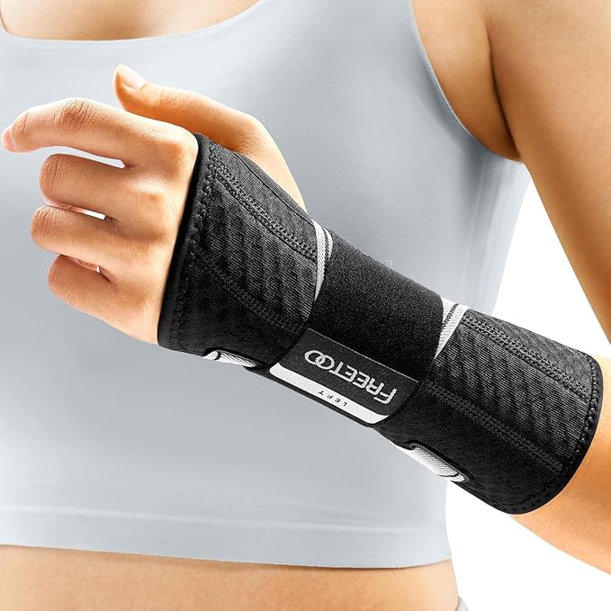 FREETOO Carpal Tunnel Wrist Brace Night Support.Black,Left Hand,XS | Wrist Splint,Hand Brace,Tendonitis,Sprain,Arthritis;Sleeping,Work,Type;Breathable,Adjustable;Metal Plate,One-Step Wear